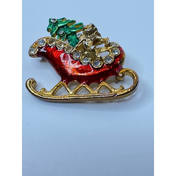 Santa Sleigh Angel Pin Brooch Christmas Tree Holidays Gold-Tone Jewelry Vintage - Picture 5 of 5